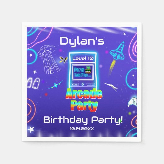Serviette En Papier Retro Arcade Power Up Jeux Anniversaire (Devant)