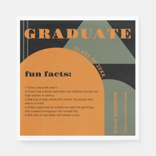 Serviette En Papier Retro Arch Green & Orange Fun Facts Graduation (Devant)