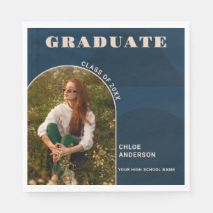 Serviette En Papier Retro Arch Navy Blue Photo Graduation