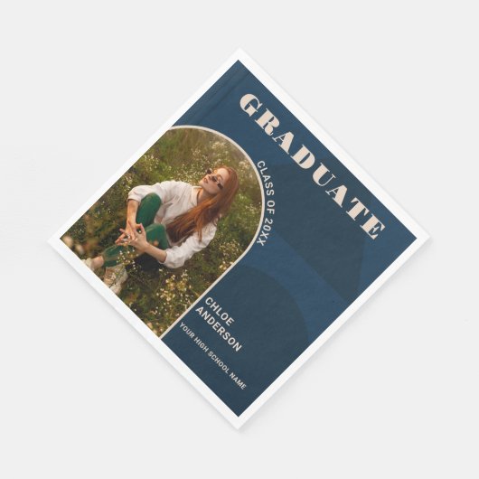 Serviette En Papier Retro Arch Navy Blue Photo Graduation (Coin)