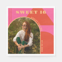 Retro Arch rose & orange Photo Sweet 16 Anniversai