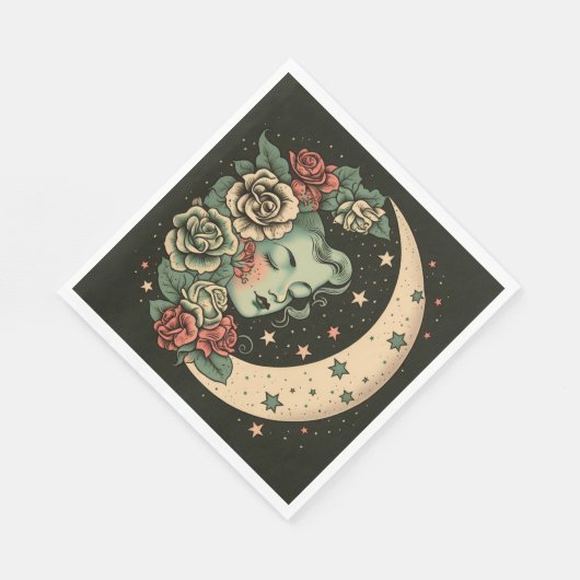 Serviette En Papier Retro Art Déco Green Crescent Lady Lune Lune (Coin)