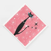 Serviette En Papier Retro Atomique Moyen Siècle Moderne MCM Chat noir (Coin)