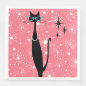 Serviette En Papier Retro Atomique Moyen Siècle Moderne MCM Chat noir (Devant)