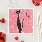 Serviette En Papier Retro Atomique Moyen Siècle Moderne MCM Chat noir (En situation)