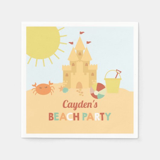 Serviette En Papier Retro Beach Anniversaire fête et château (Devant)