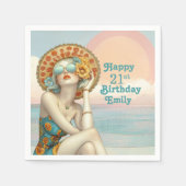 Serviette En Papier Retro Beach Glam Style 21e anniversaire (Devant)