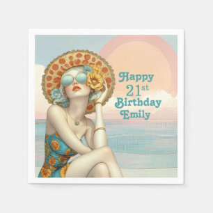 Serviette En Papier Retro Beach Glam Style 21e anniversaire