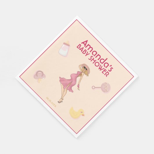 Serviette En Papier Retro Blonde Maman Baby shower (Coin)