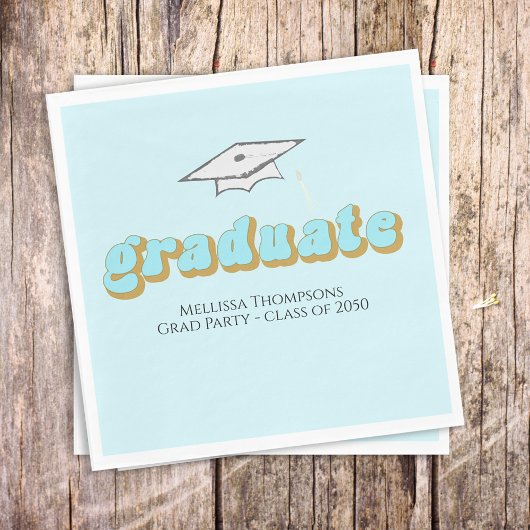 Serviette En Papier Retro Blue Graduation Party Déjeuner personnalisé