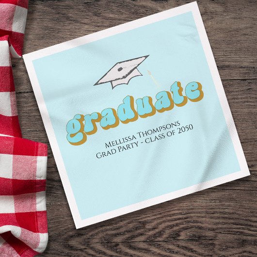 Serviette En Papier Retro Blue Graduation Party Déjeuner personnalisé
