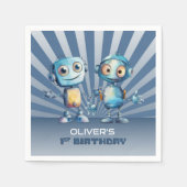 Serviette En Papier Retro Blue Robot Thème 1er anniversaire (Devant)