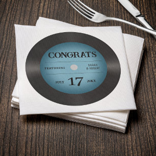 Serviette En Papier Retro Blue Vinyl Record Mariage félicitations