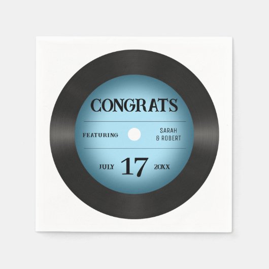 Serviette En Papier Retro Blue Vinyl Record Mariage félicitations (Devant)
