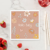Serviette En Papier Retro Boho Floral Baby shower Hello Baby Tableware (En situation)