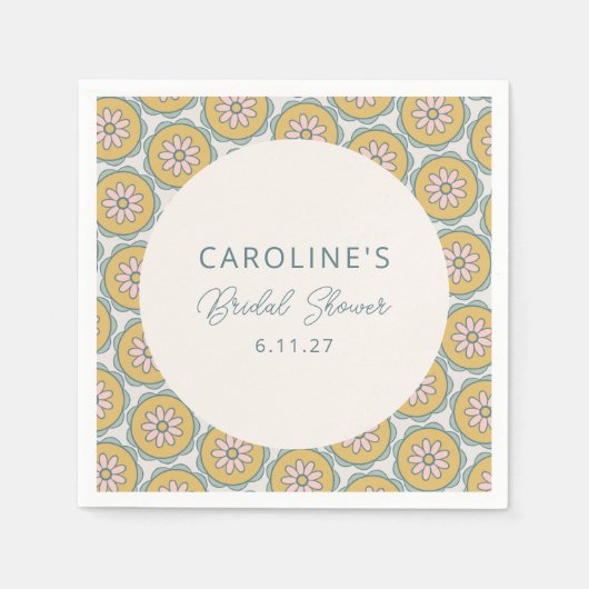 Serviette En Papier Retro Boho Floral Jaune Fête des mariées personnal (Devant)