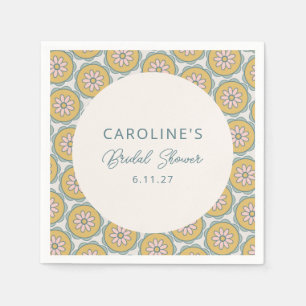 Serviette En Papier Rétro Boho Floral Jaune Mariage Sur Mesure