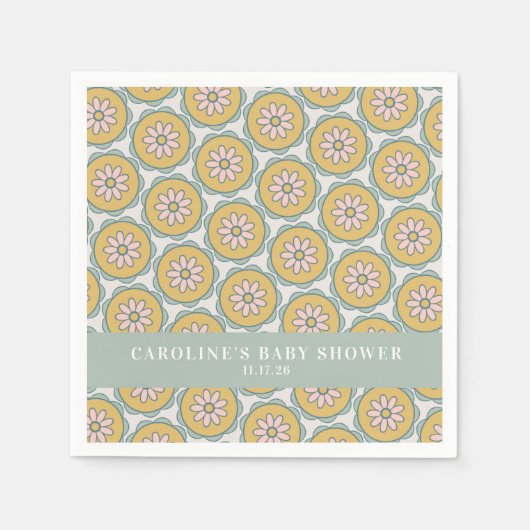 Serviette En Papier Retro Boho Floral Pastel Baby shower personnalisé (Devant)