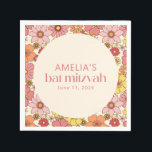 Serviette En Papier Retro Boho rose Floral Super Bat mitzvah personnal<br><div class="desc">Bat mitzvah Retro Boho Rose Jaune Floral Super Personnalisé serviettes</div>