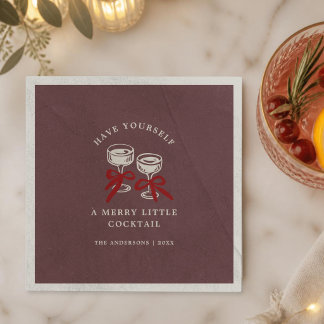Serviette En Papier Retro Bourgogne Joyeux Petit Cocktail de Noël