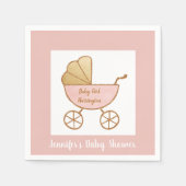 Serviette En Papier Retro Carriage Pastel Rose Blanc bébé fille Douche (Devant)