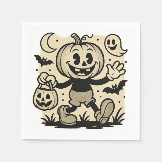 Serviette En Papier Retro cartoon-inspired pumpkin Halloween napkins (Devant)