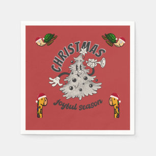 Serviette En Papier Retro Cartoon Noël Joyeuse saison