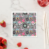 Serviette En Papier Retro Checker 50's Cinquante Thème Anniversaire (En situation)