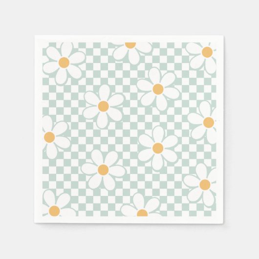 Serviette En Papier Retro Checker Daisy menthe anniversaire (Devant)