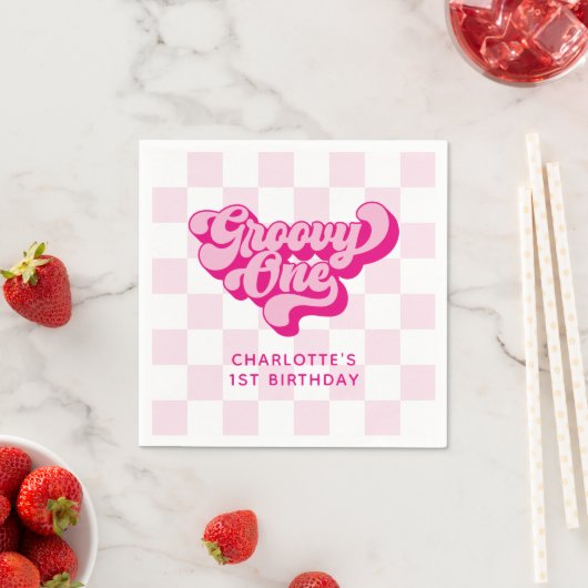 Serviette En Papier Retro Checker Hot Pink Super One (En situation)