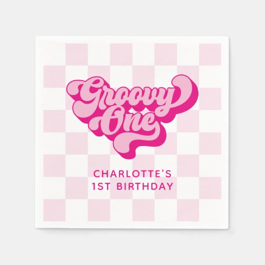 Serviette En Papier Retro Checker Hot Pink Super One (Devant)