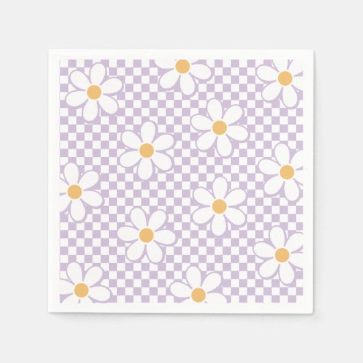 Serviette En Papier Retro Checker Lilac Daisy anniversaire (Devant)