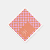 Serviette En Papier Retro Checkerboard rose Orange Personnalisé Annive (Coin)