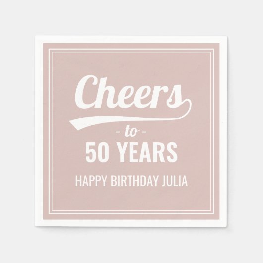 Serviette En Papier Retro Cheers à 50 Ans 50e Anniversaire rose (Devant)