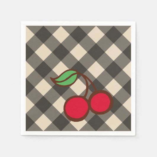 Serviette En Papier Retro Cherry En vichy Pique-nique (Devant)