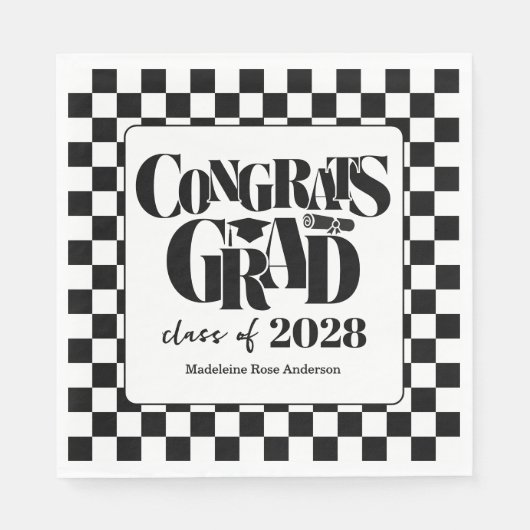 Serviette En Papier Retro Class of Congrats Graduation Black  (Devant)