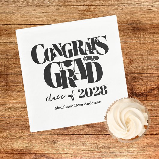 Serviette En Papier Retro Class of Congrats Graduation Black 