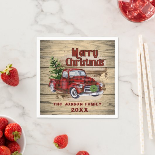 Serviette En Papier Retro classique Rustique Noël Fête de Camion Rouge (En situation)