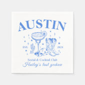 Serviette En Papier Retro Cocktail Cowboy Blue Bachelorette Party (Devant)
