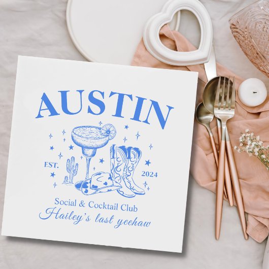 Serviette En Papier Retro Cocktail Cowboy Blue Bachelorette Party