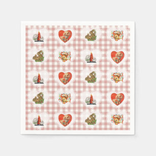 Serviette En Papier Retro Coquette Vintage Bébé Animaux En vichy