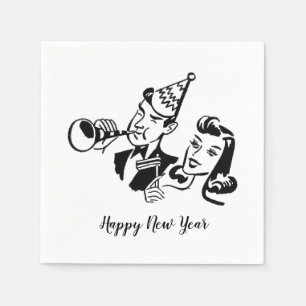 Serviette En Papier Retro Couple Happy New Year Paper Napkin