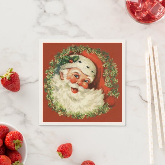 Serviette En Papier Retro Cute Chubby Père Noël Wreath Noël (En situation)