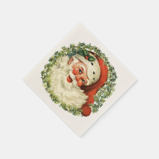Serviette En Papier Retro Cute Chubby Père Noël Wreath Noël (Coin)