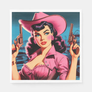 Serviette En Papier Retro Cute Cowgirl