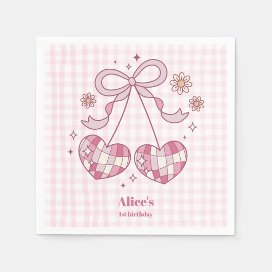 Serviette En Papier Retro Cute Pink Bow Coquette 1er anniversaire (Devant)