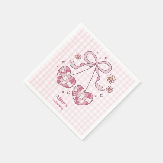 Serviette En Papier Retro Cute Pink Bow Coquette 1er anniversaire (Coin)