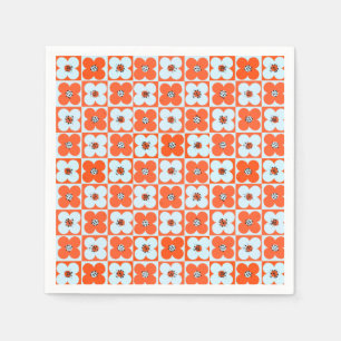 Serviette En Papier Retro Daisy Boho À damiers Papier orange Napkin