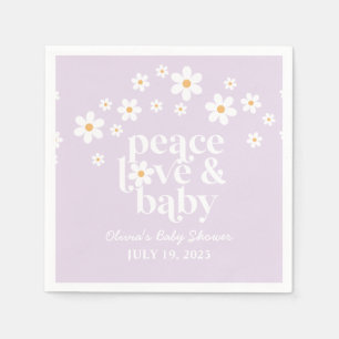 Serviette En Papier Retro Daisy boho Fête bébé amour et paix lilas