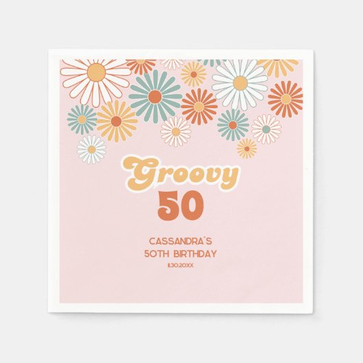 Serviette En Papier Retro Daisy Boho Groovy Floral Birthday (Devant)